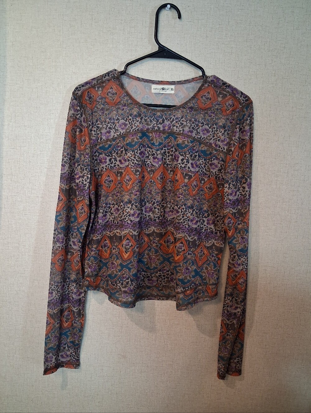 NATURAL LIFE Multicolor Long-Sleeve Boho Print Top Sz XL